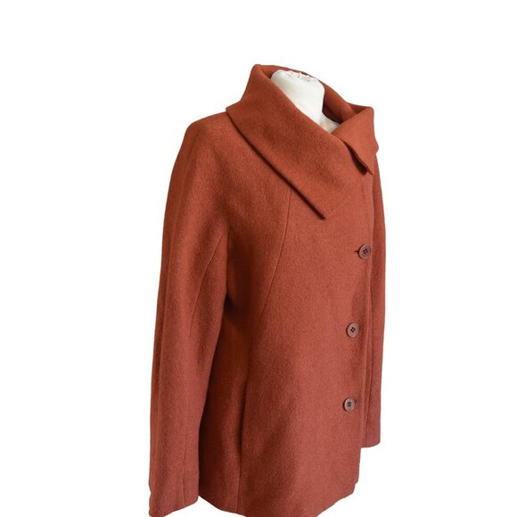 Talbots Cowl Collared Coat in Rust Orange Sz 12 60% Rayon 40% Wool Button Jacket - Picture 3 of 10
